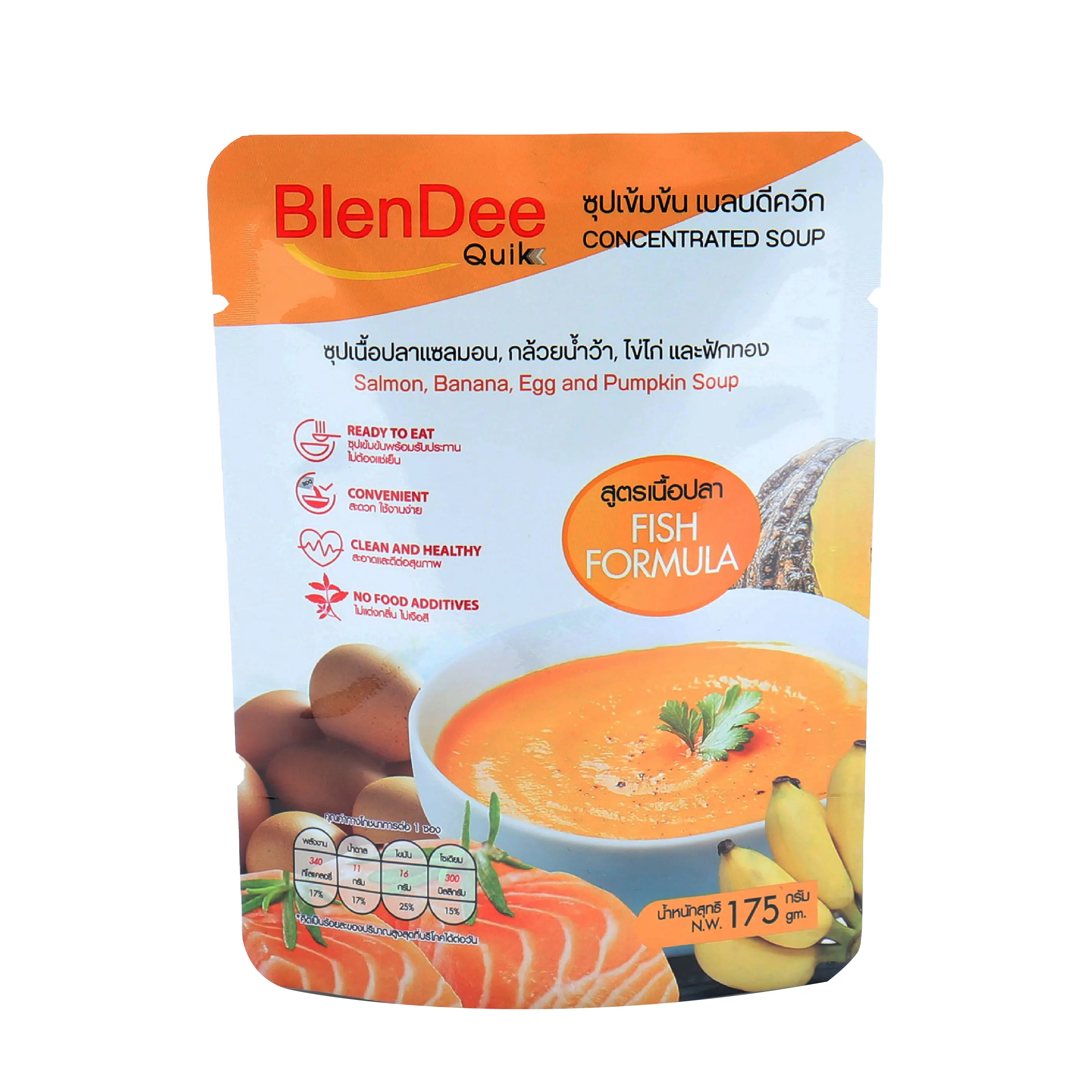 Low MOQ Instant Food Banana Egg and Pumpkin Concentrated Soup 175g With Salmon Fish Formula