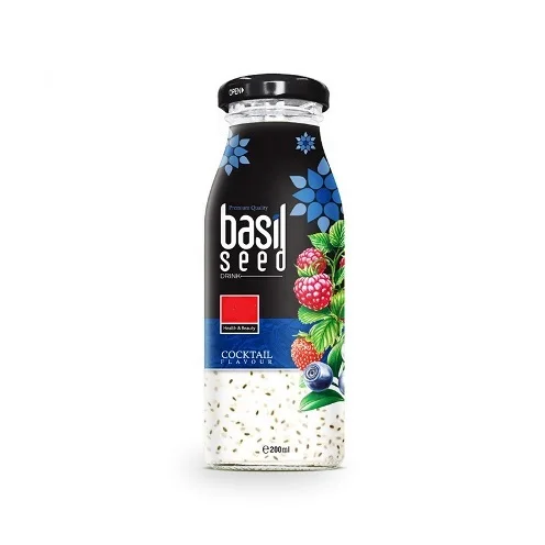 Hot Selling  Basil Seed Fruit Juice soft drink with Different Fruit Flavours 280ml glass bottles