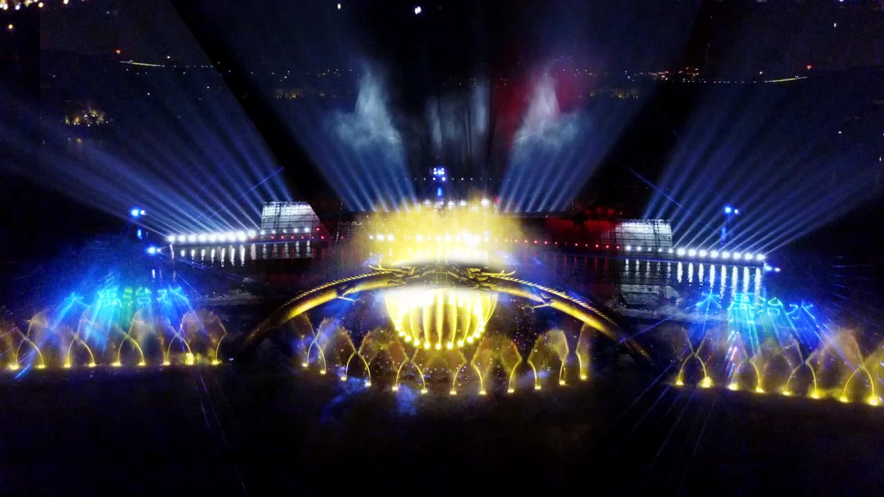 New Creation Dancing Music Water Fountain Show with laser beam light and artificial fog effects 2022 Outdoor large media show