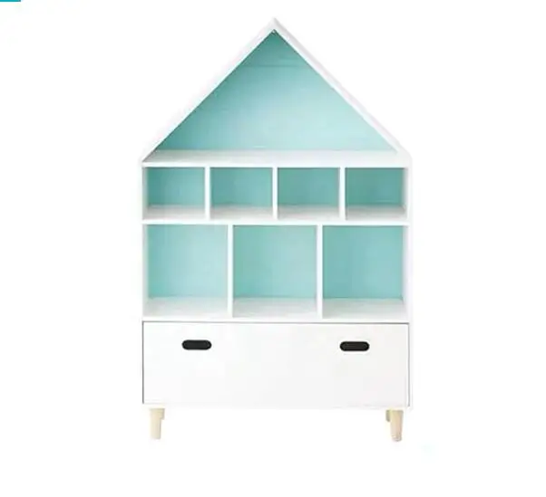 Hot selling kids wooden bookshelf house shape bookshelf storage shelf