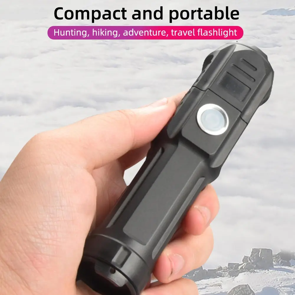 New Telescopic Zoom Glare Flashlight USB Rechargeable Portable Spotlight LED Flashlight