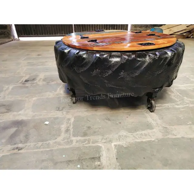 Commercial Industrial Hotel Furniture Truck Tyre Based Restaurant Cafe Storage Coffee table With Wheels