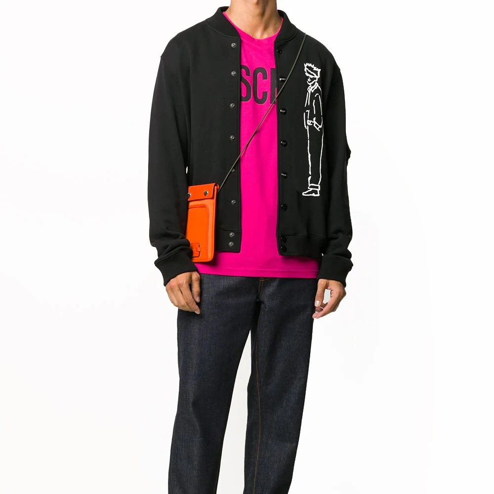 Winter VARSITY JACKET MADE OF COTTON-POLYESTER FLEECE  with flat knitted polyester ribbed collar and cuff and pockets