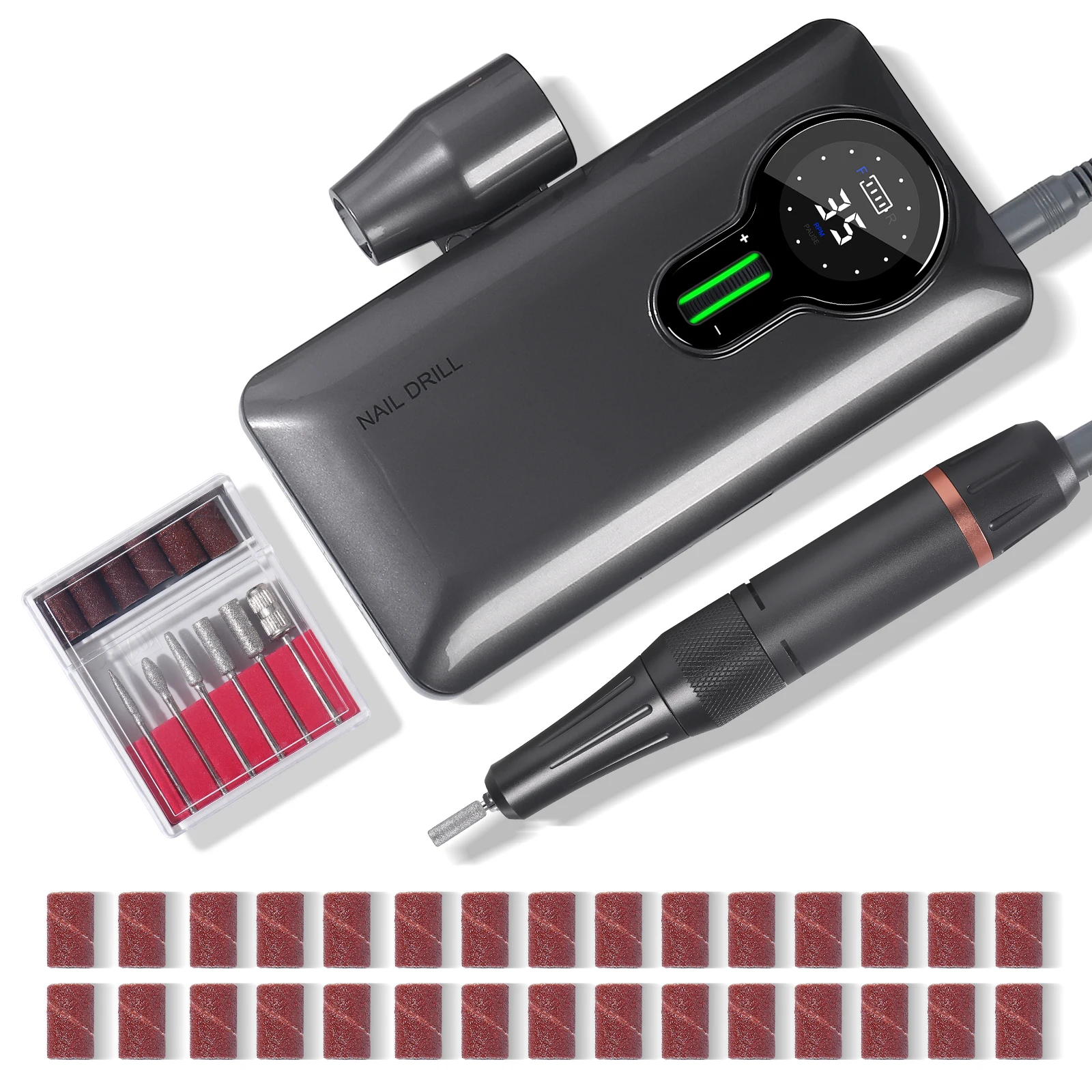 OEM/ODM Private Label 35000rpm Portable Brushless Smart Display Motor Mini Cuticle Drill Nail Machine With Bit Set