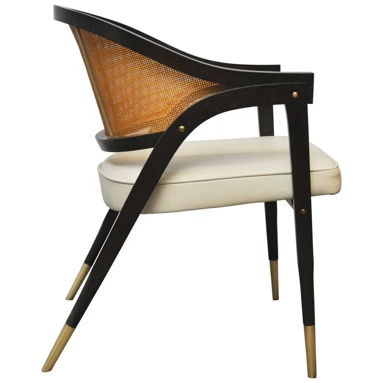 Modern Luxury Furniture Natural Rattan Backrest Wooden Chaise Restaurant