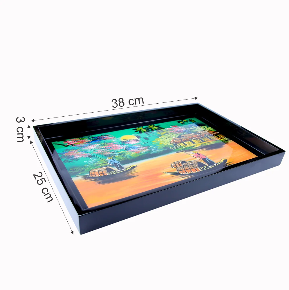 
Top Selling Rectangular Non-Slip Serving Trays Eating Storing Wooden Tray Breakfast Natural Durable Lacquer Tray 