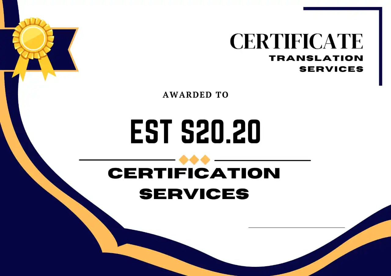 Professional est s20.20 certification services  best  certificate  translation  services  online multi language in India