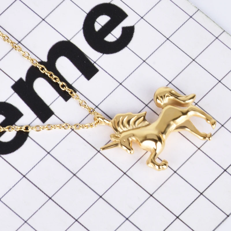 Women Necklace Gold Fantasy Horse Charm Unicorn Pendant