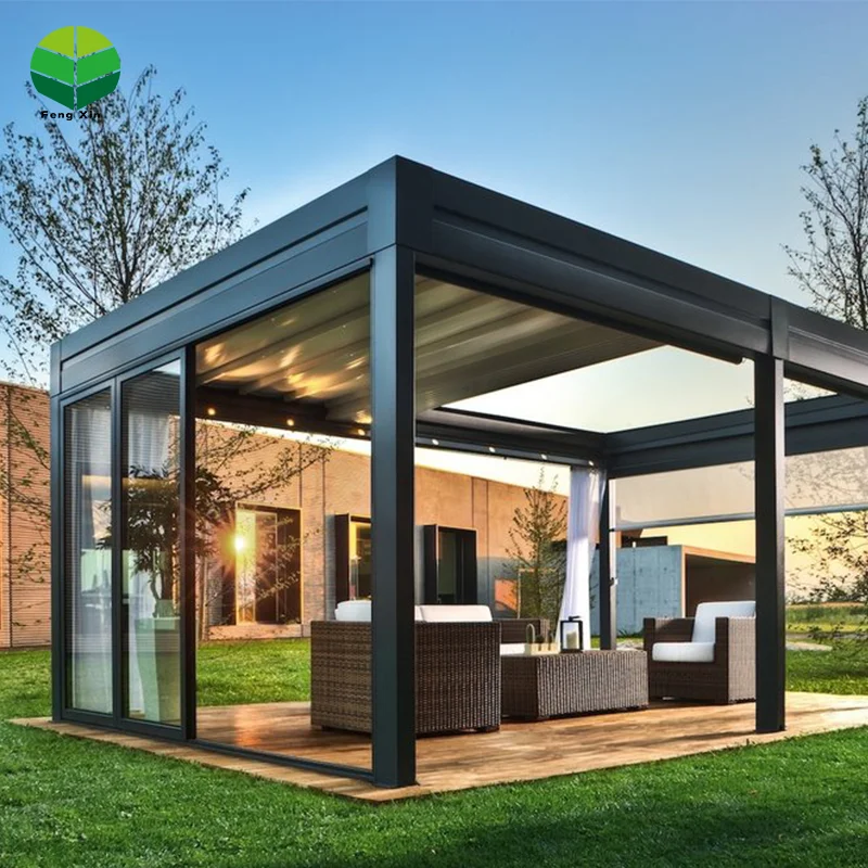 Luxury outdoor garden gazebo bioclimatic aluminium pergola with inner LED light