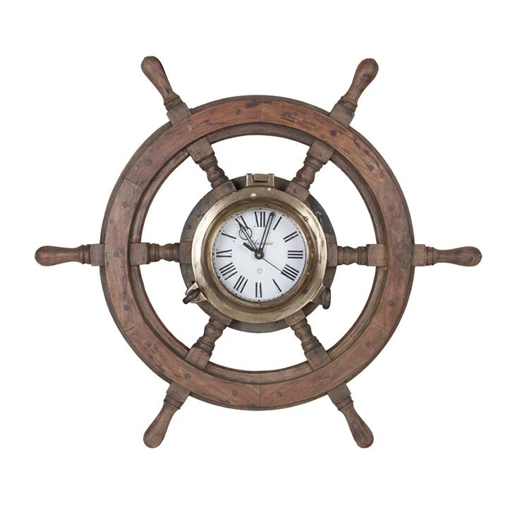
Лидер продаж, элегантное деревянное колесо корабля с морскими украшениями и портативными часами 