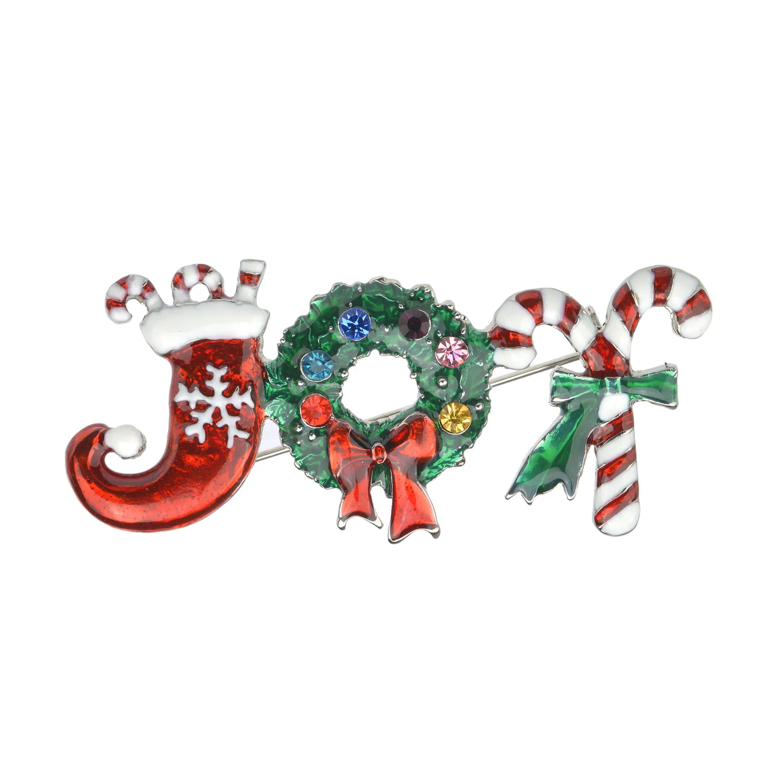 Candy Brooch Pin Christmas Colored Rhinestone Crystal Enamel Christmas Wreath Snowflake Bell Gift Christmas Brooch Pins