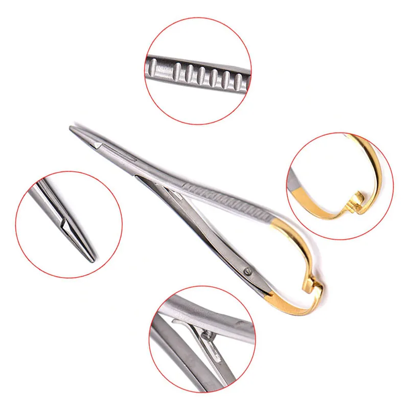 
Dental TC Needle Holder Forceps Stainless Steel Orthodontic Mathieu Plier Straight Head Gold Plated Handle Surgical Instrument 
