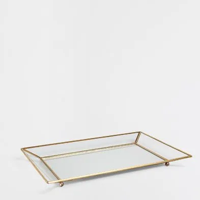 Well Selling Glass Serving Tray With Brass Handles Wedding Decoration Mirror Trays Luxury Charm Glass For Hotels & Homes Vanity