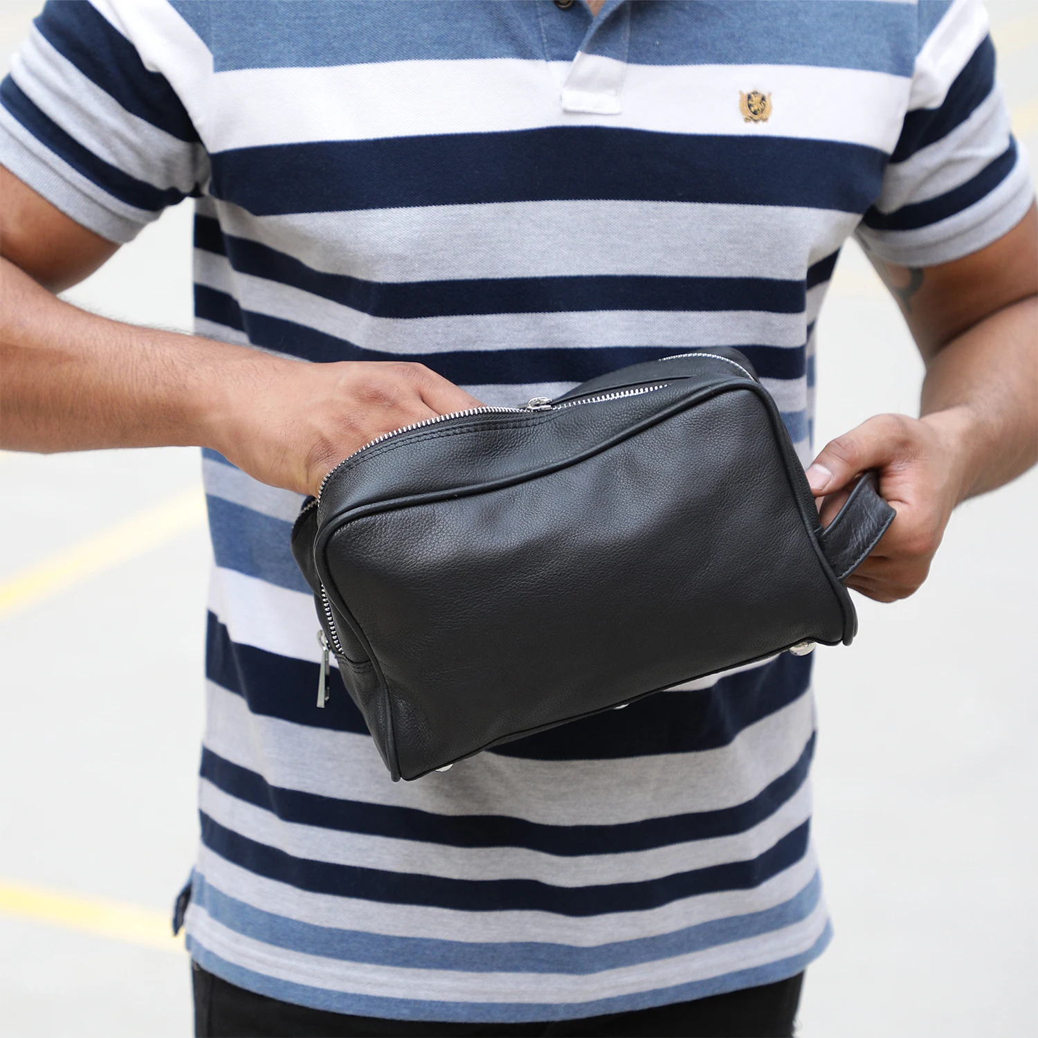 Tiding Vintage Custom Logo Top Grain Leather Dopp Kit Bag Travel Toiletry Make up Cosmetic Wash Bag Men Women for Retail Chain