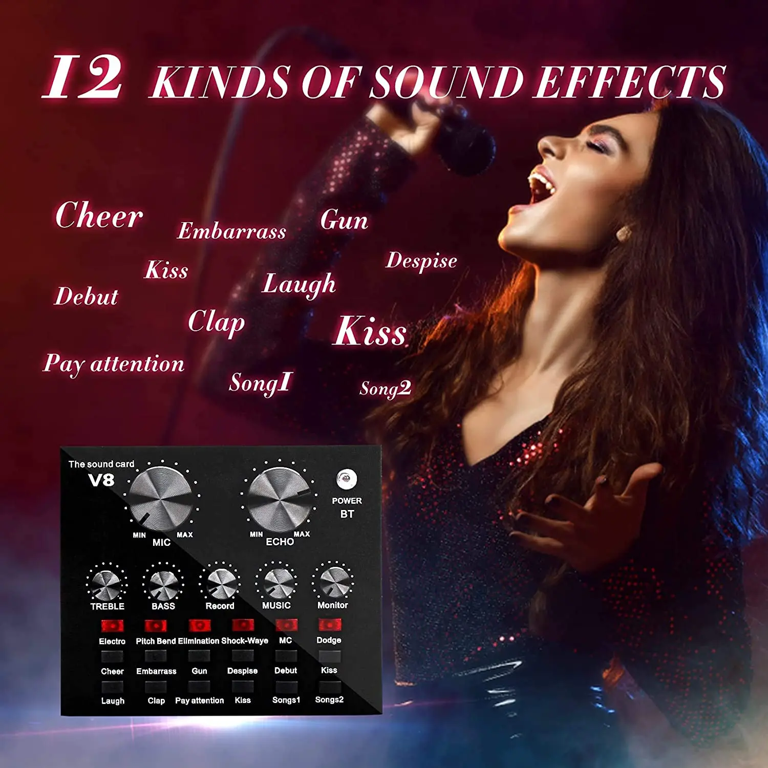 BM800 Condenser Microphone Kit Pro Audio Studio Sound Recording Microphone with V8 Muti-functional Sound Card