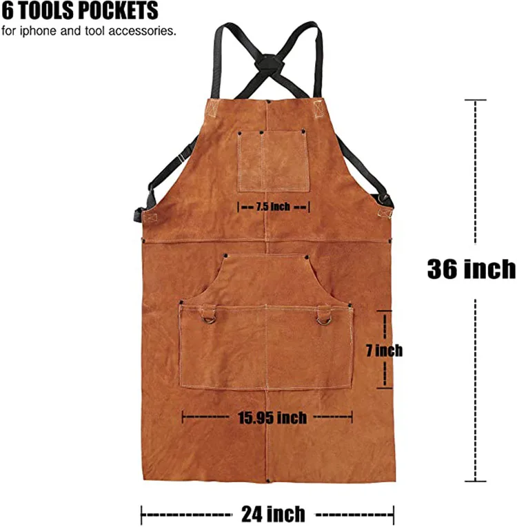 Wholesale welding Leather apron of premium quality Men Heat Flame Resistant Heavy Duty  Work Shop Tool Apron  with six pocket