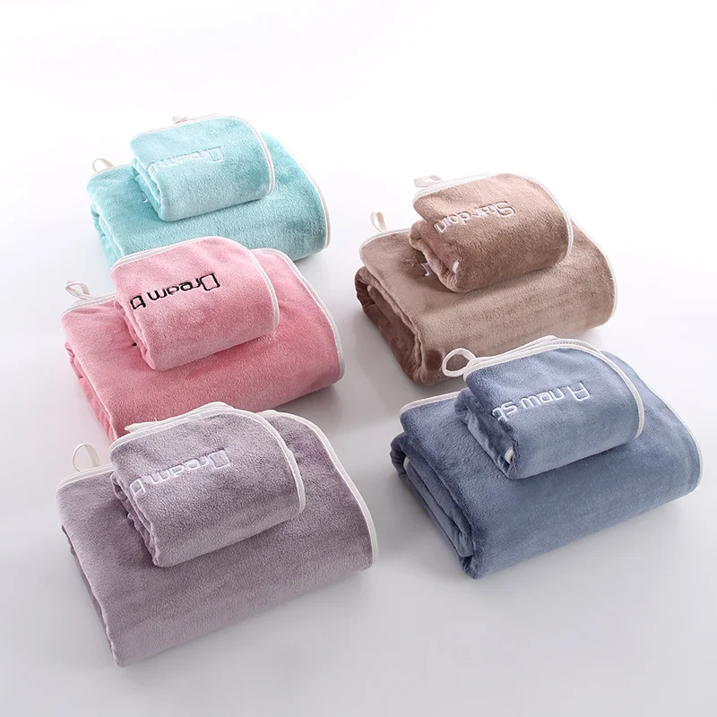 
Factory hot sell high quality breathable customized embroidery logo microfiber floding towels set with face towel bath towel 