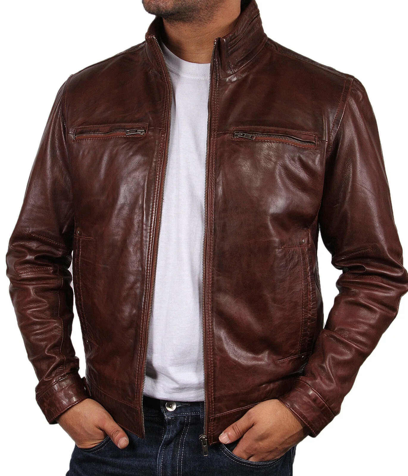 Mens Genuine Leather Biker jacket Bomber Distressed Style Casual Real Genuine Retro Leather Jacket Slim Fit Fashion Jacket