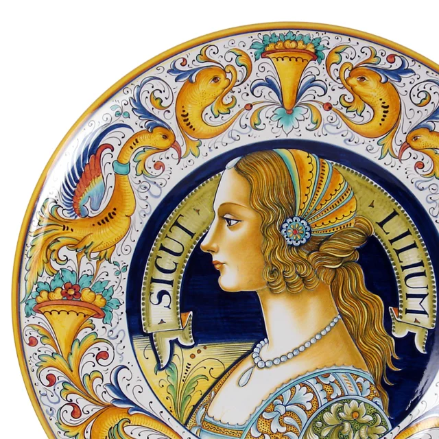Handmade wall pottery plate woman portrait Italian Renaissance Art Hanging wall decorative ceramic plates
