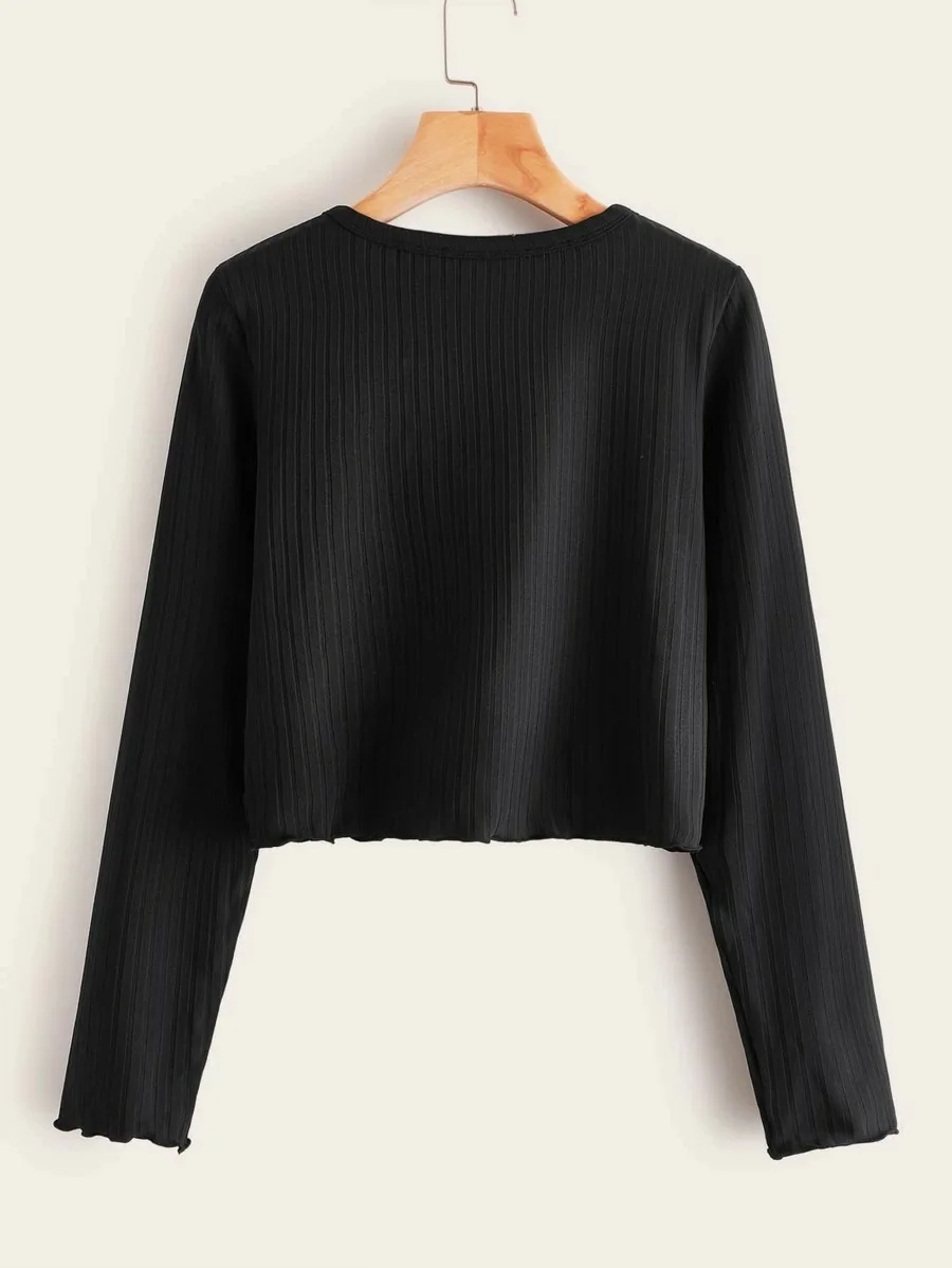  Оптовая продажа высококачественные однотонные укороченные топы с длинным рукавом