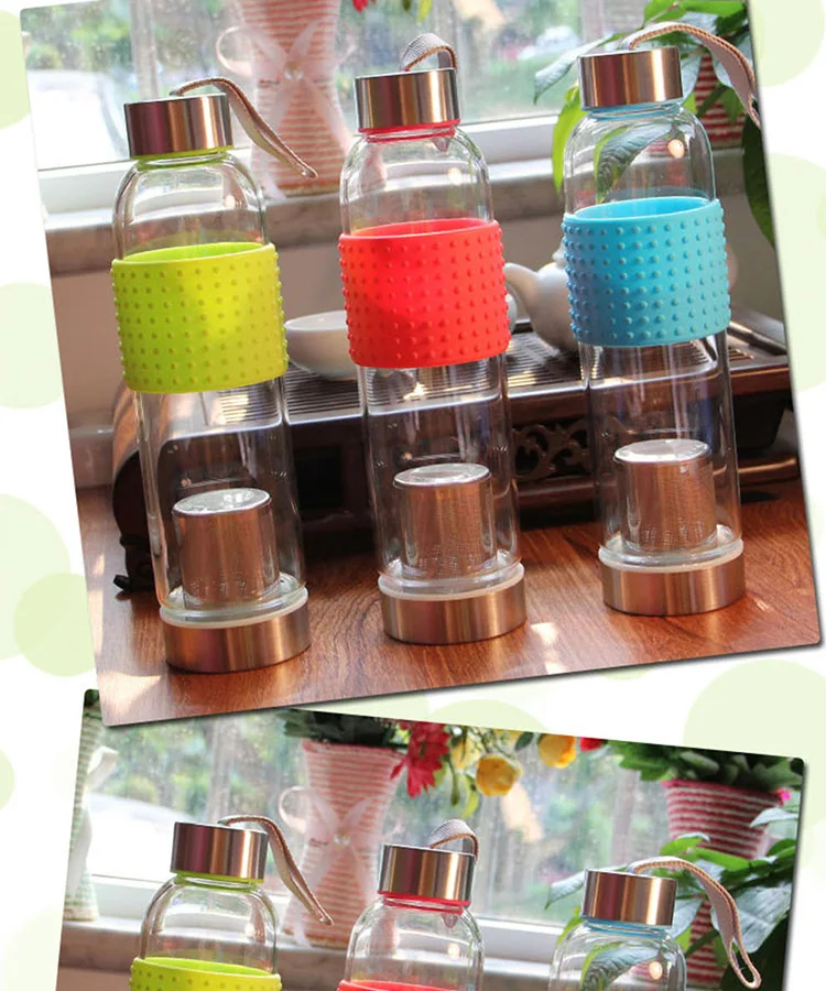 
Hot selling glass tea bottle glass water bottle with tea infuser with logo for promotional gift 