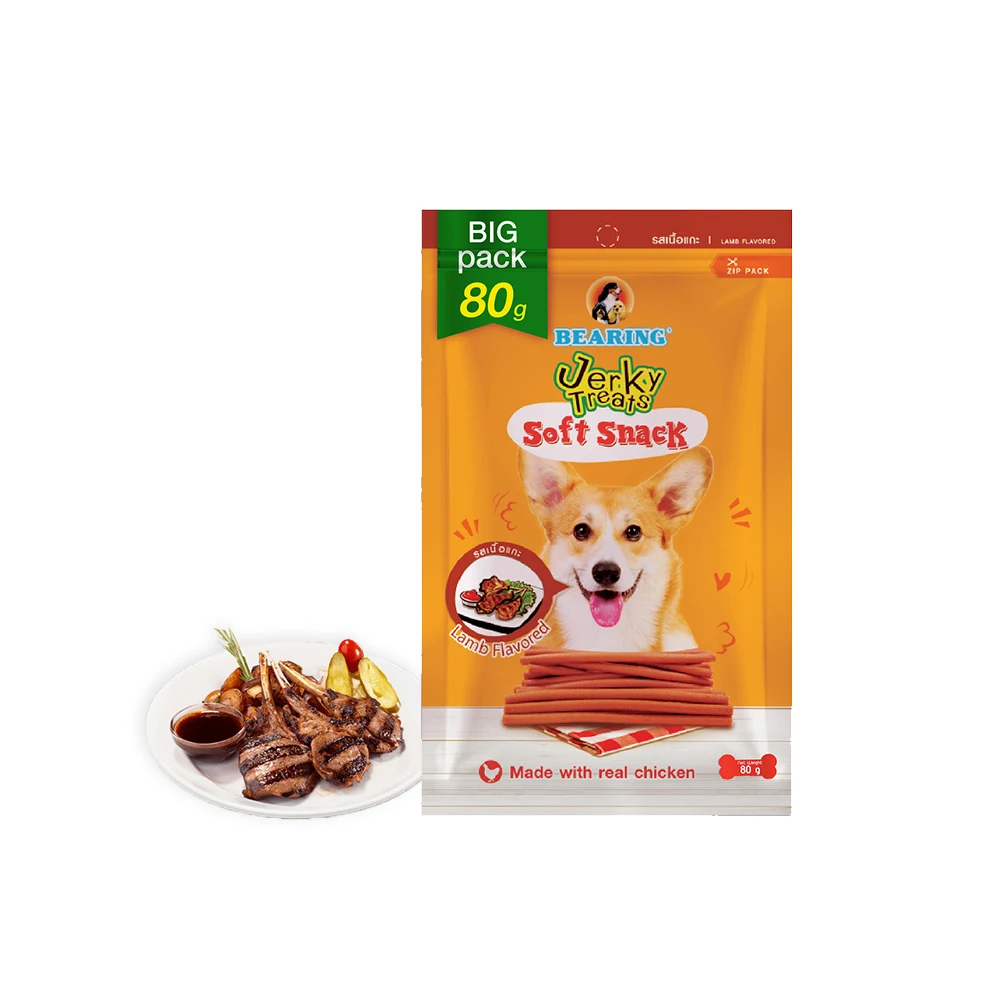 Lamb Flavor Human Food Grade Dog Snacks BEARING Jerky Treats Soft Stick High Protein and Low Fat Good for Dog Health 80g.