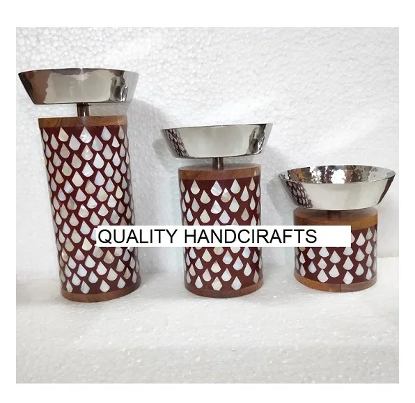 Arabic Style Ramadan Eid Wedding Gift Mango Wood Mop Inlay Metal Bowl 6 Pcs Set Dessert Serving Bowl Food by Quality Handicrafts