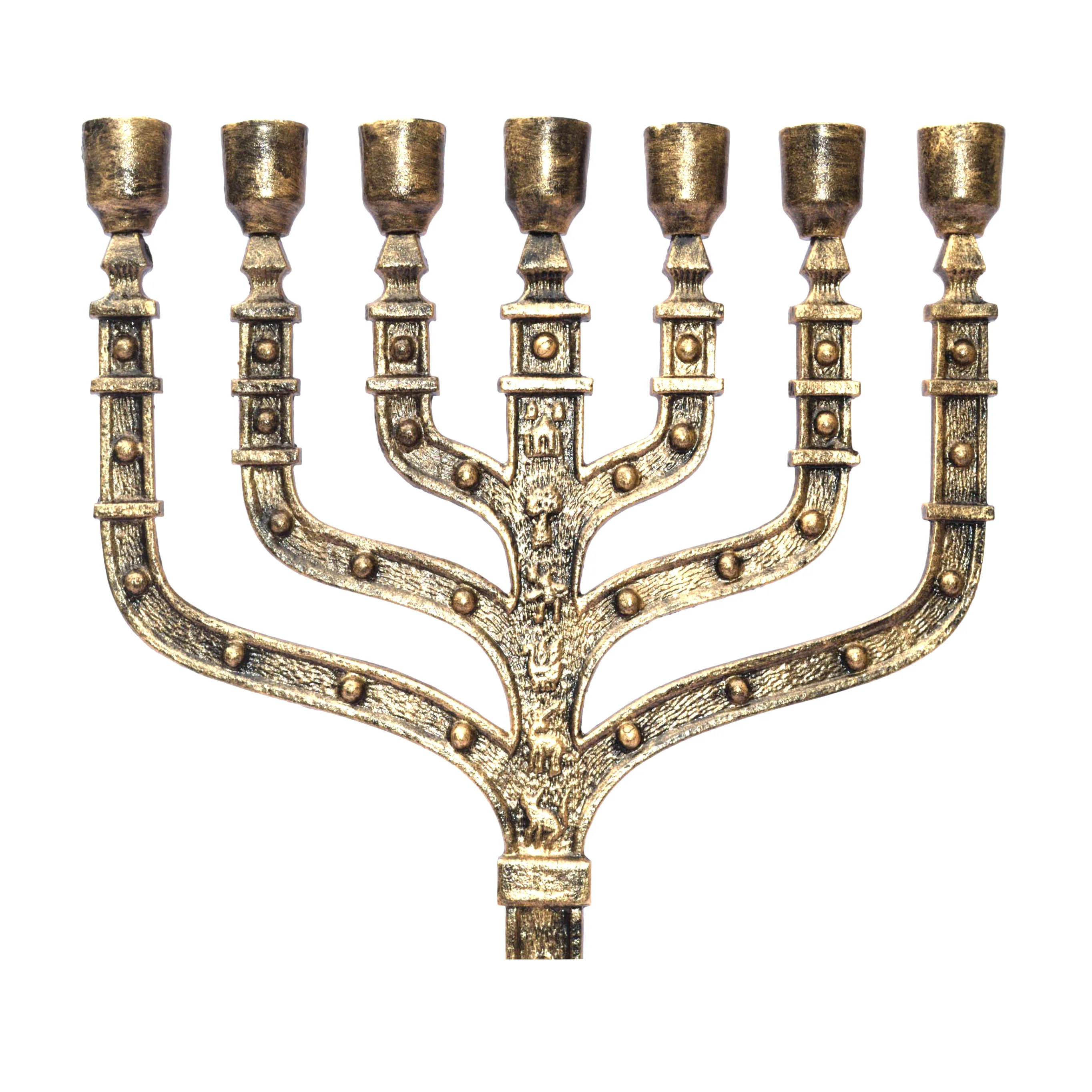 Unique Design Brass Antique 7 Branch Temple MENORAH 12 Tribes Of Israel Candle Stick Holder