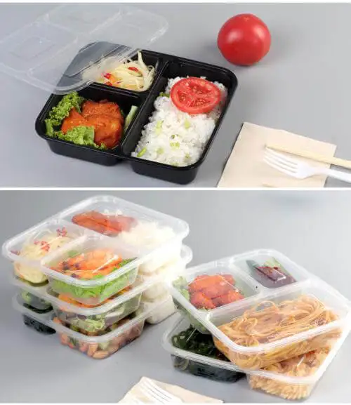  Удобный одноразовый пищевой контейнер с 3 отделениями и крышкой для хранения продуктов выноса-B0651