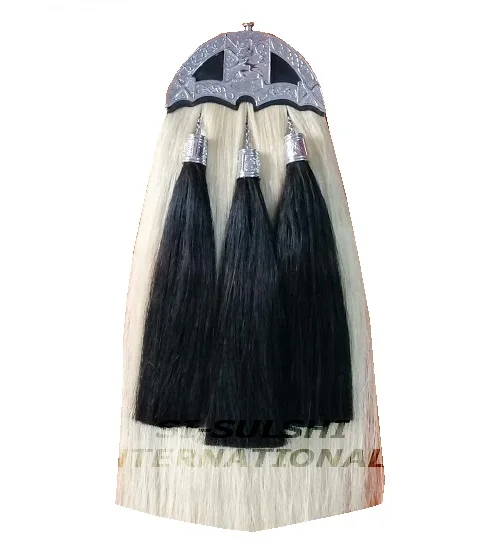 SI - WHITE LONG HORSE HAIR SCOTTISH SPORRAN (100% Original) LION RAMPANT CANTLE