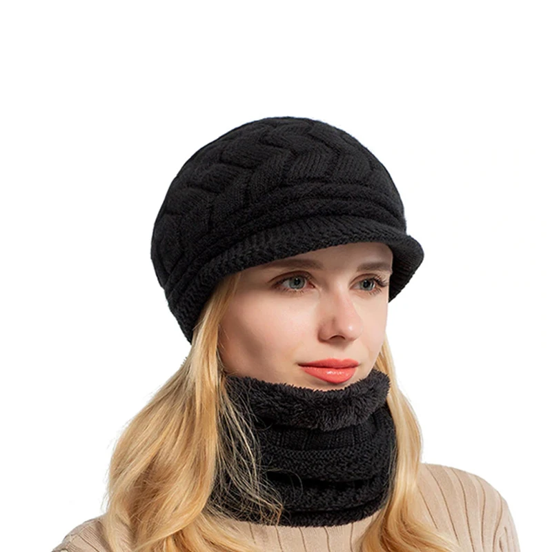 Beanies Women Knitted Hat Scarf Female Winter Hats For Women Bonnet Solid Balaclava Beanies