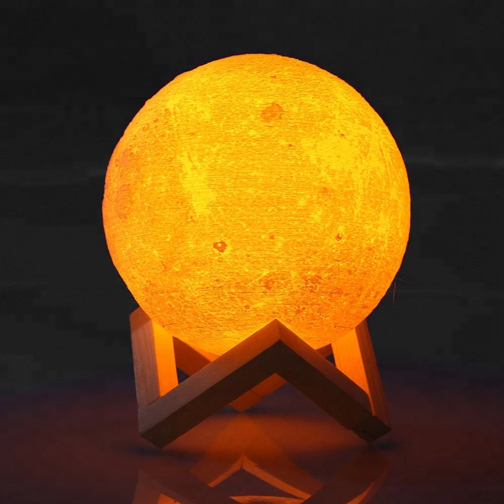 Dimmable with Tap Control USB 16 colors mini full 3d print led moon shaped night light lamp led 3d moon lamp