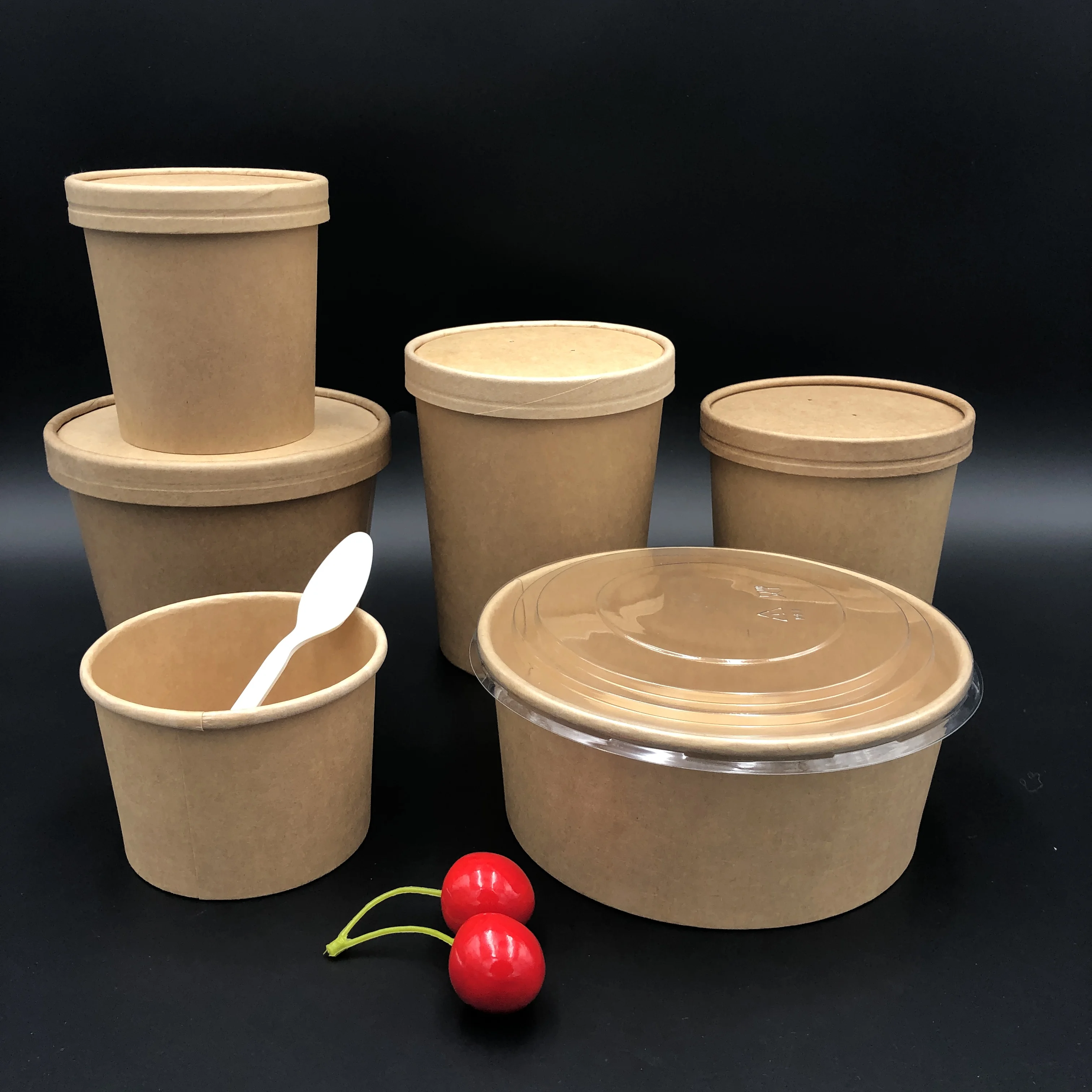 takeaway disposable 1300ml salad bowl kraft paper hot soup cup containers envase compostable microwave safe bowls