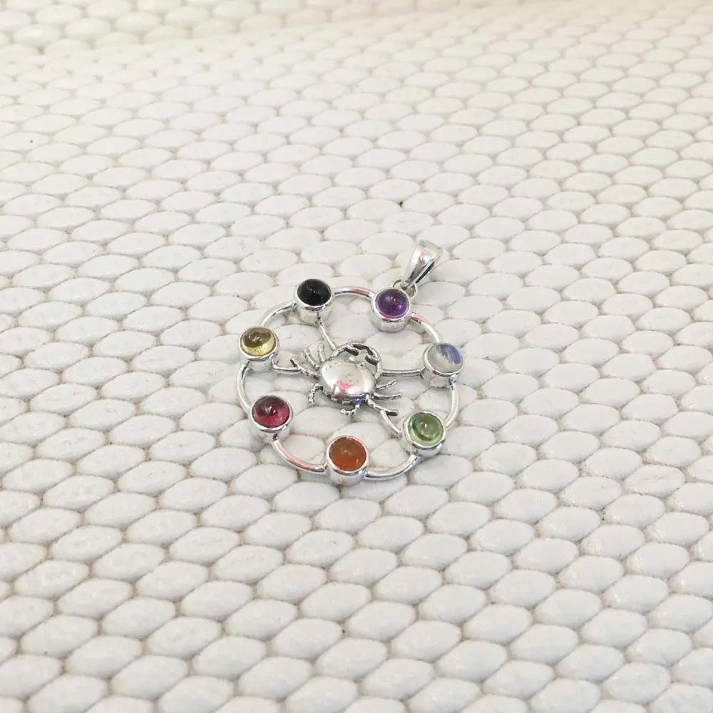 Solid 925 Sterling Silver Extreme Quality 7 Natural Round Shape Gemstone Wholesale Price Pendant Bee Style Unique Chakra Pendant