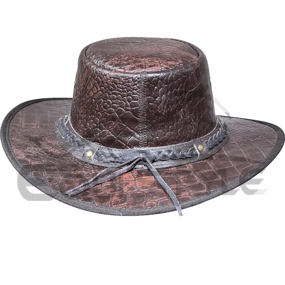 Crocodile Leather Cowboy Hat For Men and Women Outdoor Travel Australian Style Large Size Leather Hat Manufacturer in Pakistan