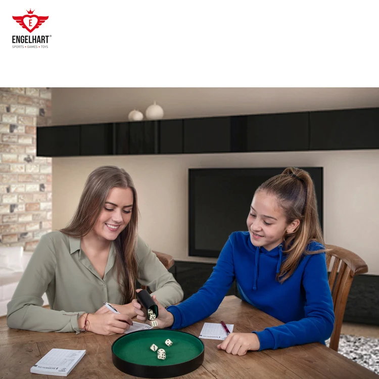 Longfield Games - Dice Tray 26 cm including 6 Wooden Dice, Cup, and Score Block Premium Luxury High Quality Gambling Game