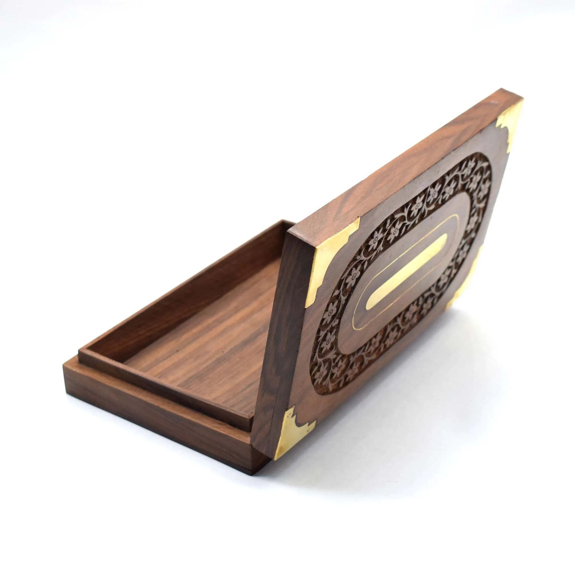 Handcrafted Beautiful Floral Carving Wooden Jewellery Box With Brass Inlay Keepsake Storage Organizer Gifts