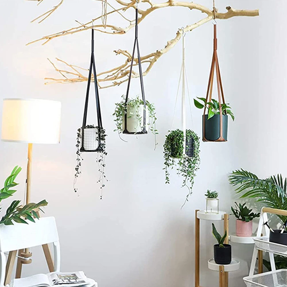 Modern Leather Hanging Flower Pot Hanging Plant Basket Pot Stand Storage Baskets Tray Indoor Outdoor Gardening Plant Hanger