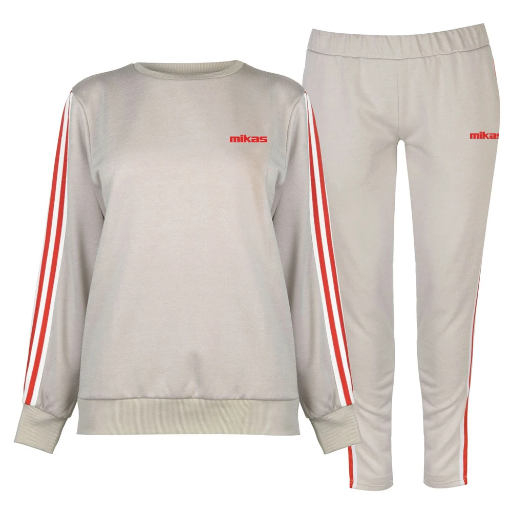 Ladies tracksuit 100% polyester side stripes hoodies top and jogger sports track suit womens