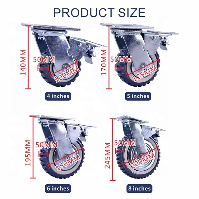 
100mm 4 Inch Industrial Cart Wheels for Swivel Locking Casters Heavy Duty Caster Wheels with Brake 
