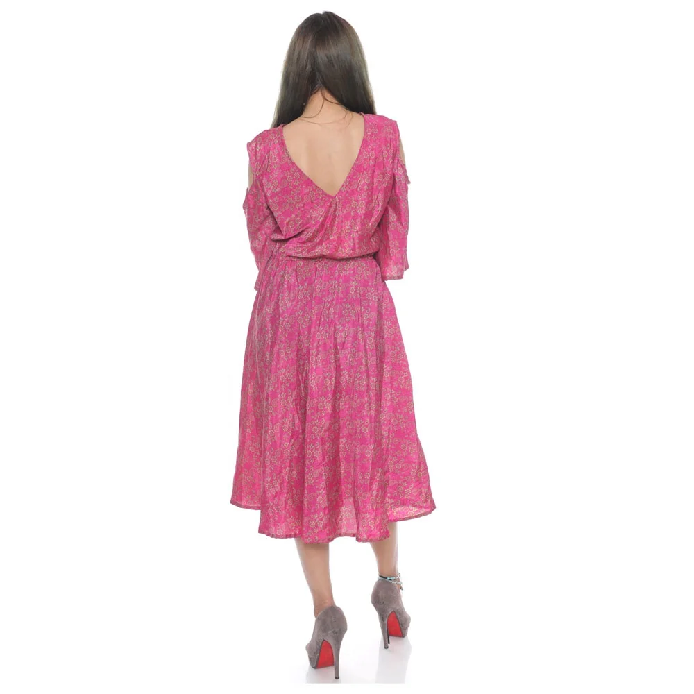 Vintage Art Silk Sari Fabric Made Long Dress Handmade Boho Style Beach Women Dress