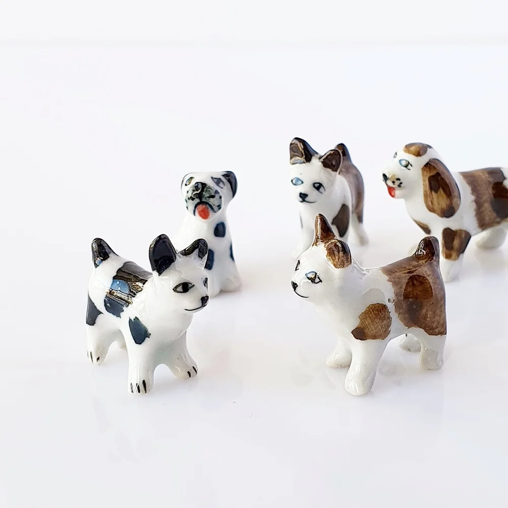 Diy Miniature Ceramic Dog Puppy Figurines 5pcs/set Handmade Pottery Animals for Dollhouse Miniatures Mini Toy Style
