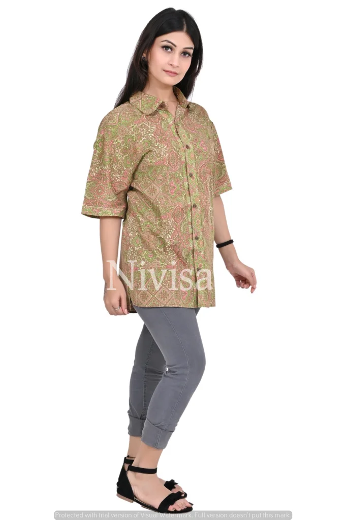 Top Selling Vintage Floral Printed Collar Style Shirt Top Casual Wear Shirt for Girls and Women available at Reasonable Price