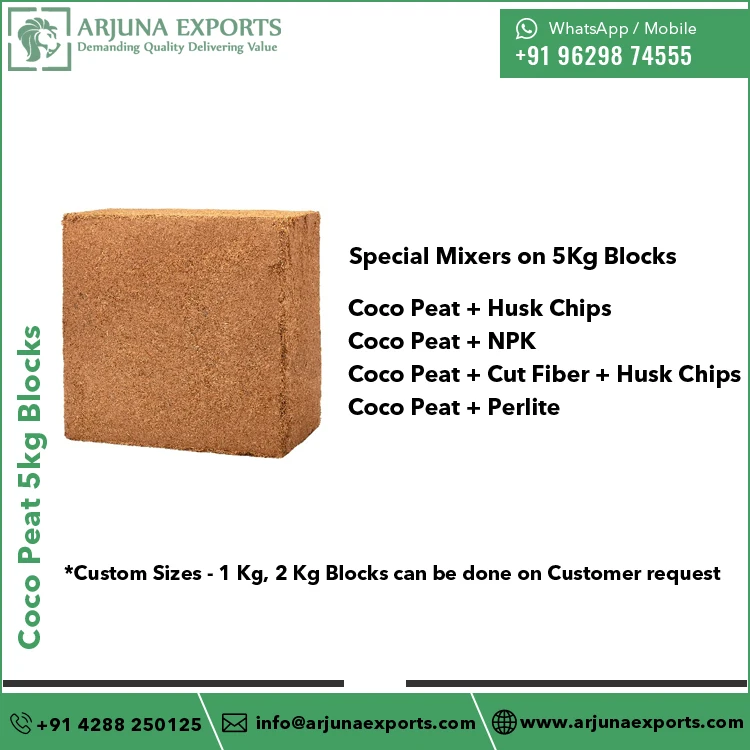 Wholesale Supplier of High Quality 100% Natural Coconut Coir Peat Coco Pith 5kg Blocks at Reliable Market Price