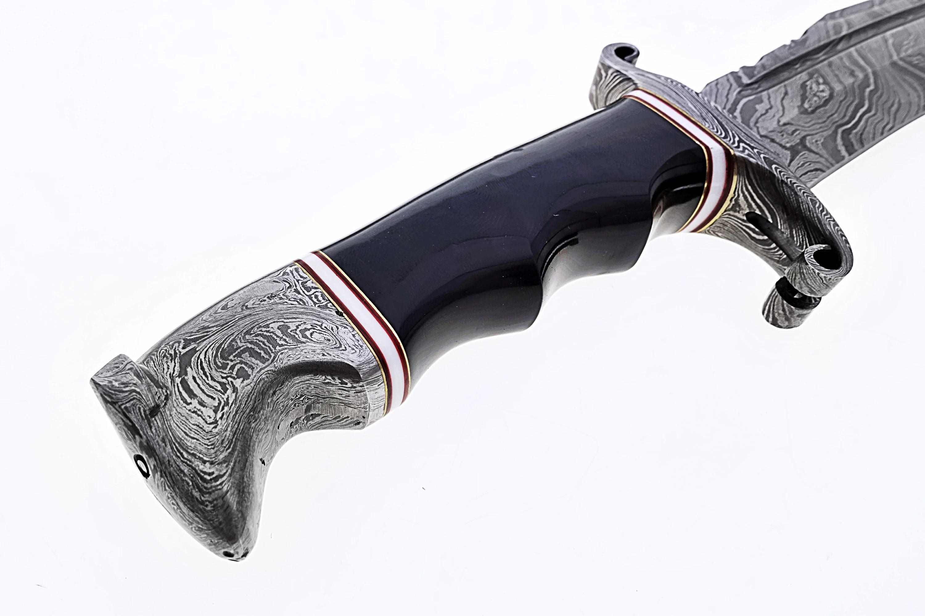 Hand Forged Damascus Steel Knife with Buffalo Horn Handle Fine Leather Sheath Handmade Outdoor Hunting Knife Wholesale Supply