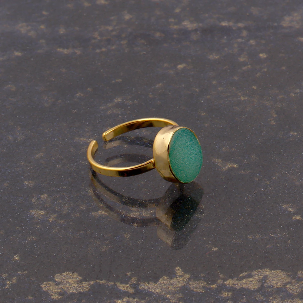 Green Peridot Gemstone Ring Gifts For Her Prong Ring Handmade Brass Band Gold Plated Adjustable Rings Jewelry Mode Joyas R-021