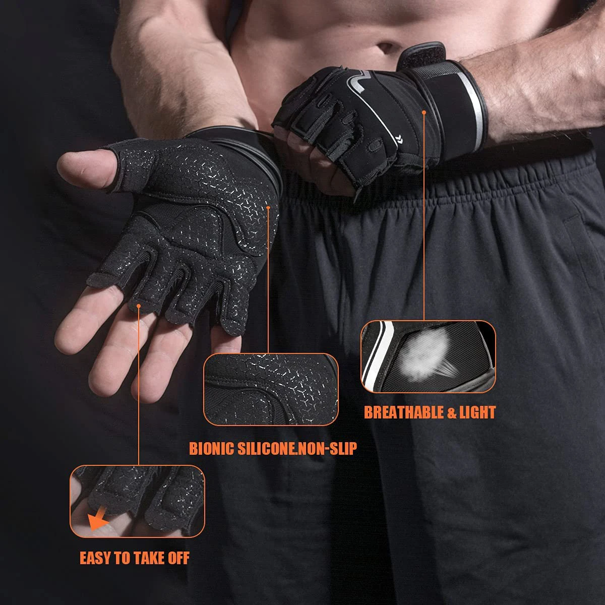 Gym Gloves for Men Fingerless Weight Lifting Glove with Wrist Support Workout Cycling Mitten for Crossfit Exercise Fitness