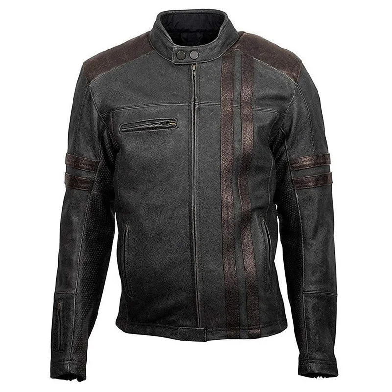Brown Genuine Leather Jacket Men for Bikers Waxed Cafe Racer Vintage Motorcycle Jackets