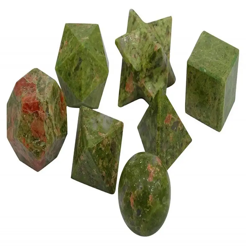 
Natural Unakite Jasper Stone 7 Pieces Sacred Geometry Sets Reki Healing Natural Gemstone 