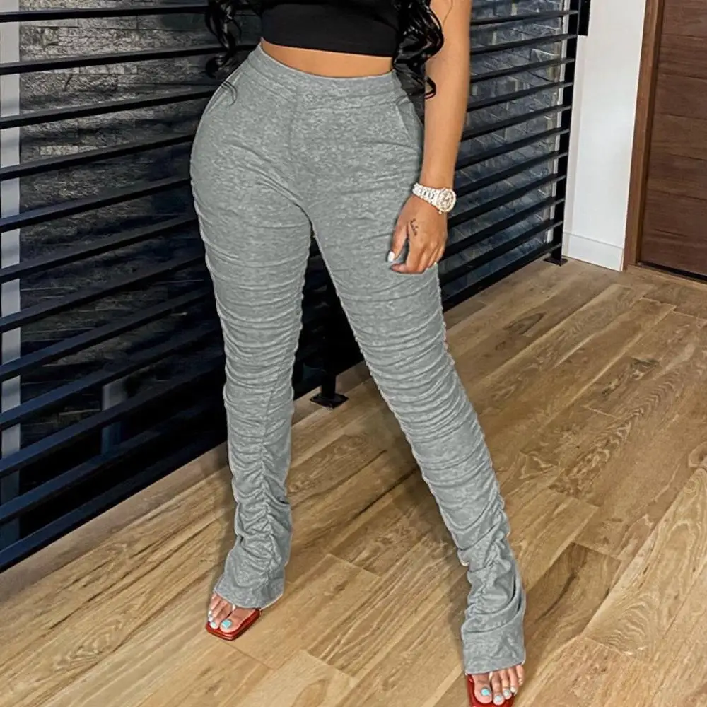 Trending Clothes Stacked trouser colorful Stacked Pants for women high waist elastic sweat ruched stacked pants